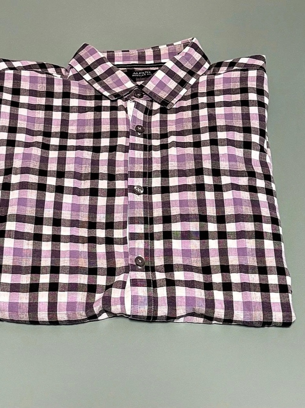 Alfani Regular Fit Plaid Cotton Shirt in Purple & Black Size Large Long Sleeve